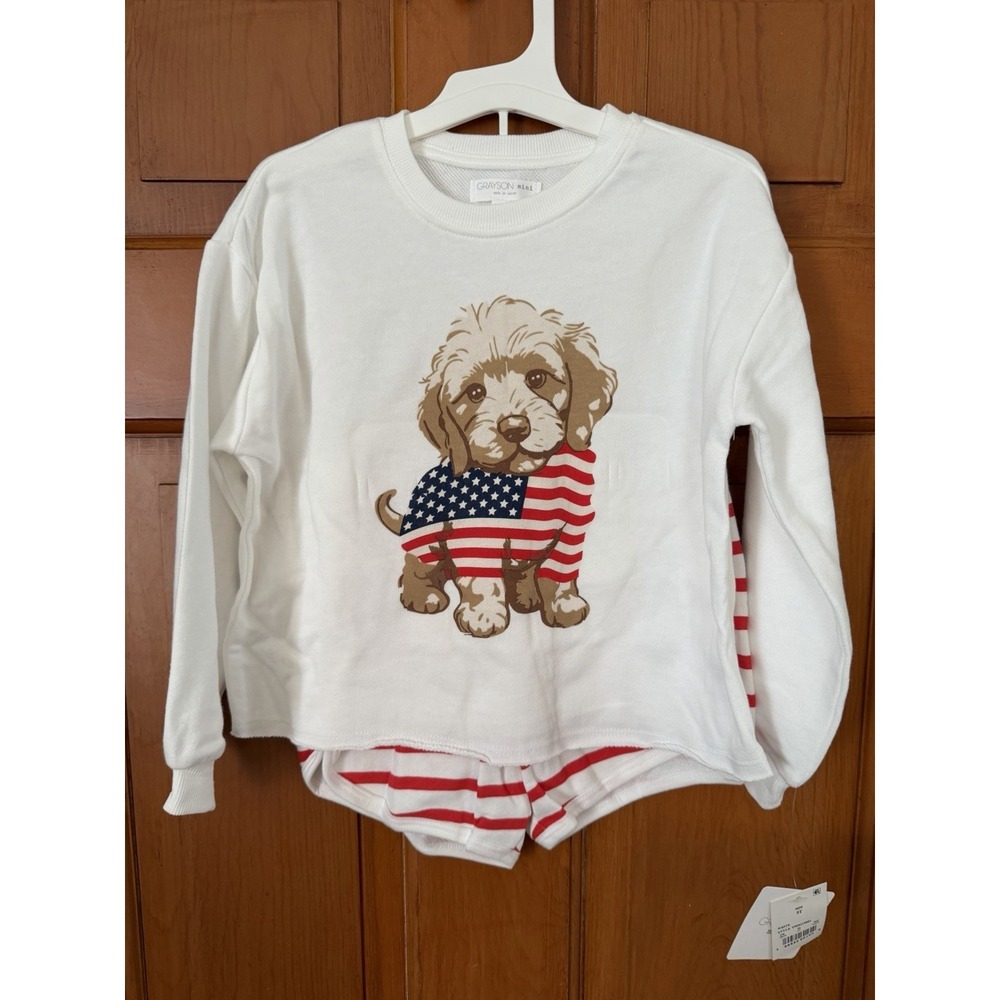Toddler Girls' Grayson Mini Puppy American Flag Crewneck Sweatshirt & Shorts 5T